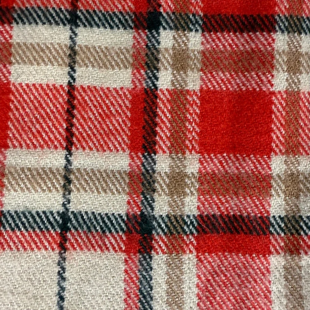 J. Crew Plaid Scarf‎ Orange Cream Green Fringe 25 x 70 Preppy